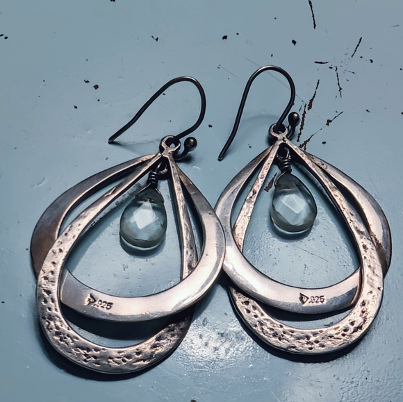 Silpada Double Sterling Silver Textured Hoops with Clear Glass Drops W1681 - Picture 5 of 7